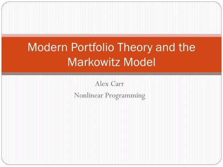modern portfolio theory and the markowitz model