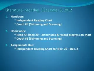 Literature: Monday, December 3, 2012