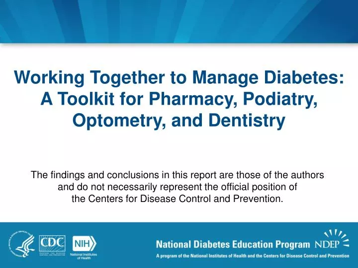 working together to manage diabetes a toolkit for pharmacy podiatry optometry and dentistry