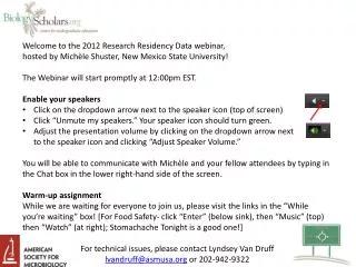 Welcome to the 2012 Research Residency Data webinar,