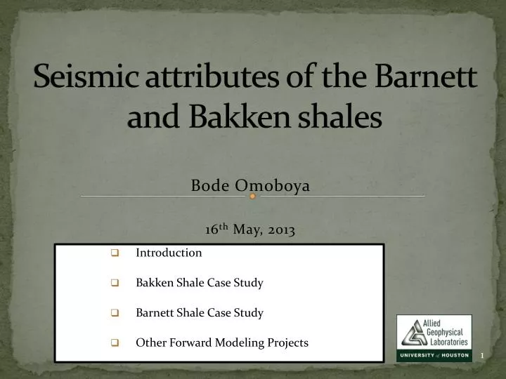 seismic attributes of the barnett and bakken shales