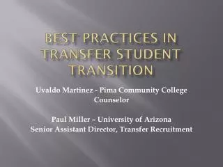 Best Practices in Transfer Student Transition