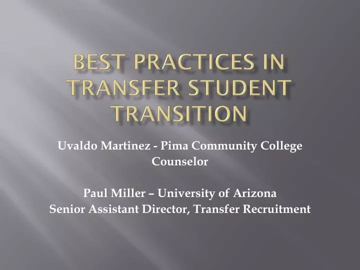 best practices in transfer student transition