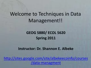 Welcome to Techniques in Data Management!!