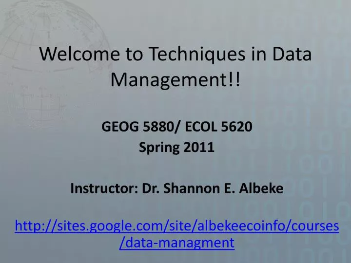 welcome to techniques in data management
