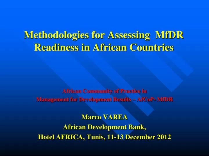 methodologies for assessing mfdr readiness in african countries