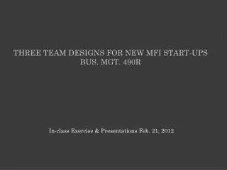 Three Team designs for New MFI Start-ups Bus. Mgt. 490R