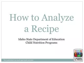 How to Analyze a Recipe