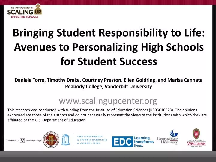 bringing student responsibility to life avenues to personalizing high schools for student success