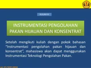 instrumentasi pengolahan pakan hijauan dan konsentrat