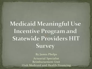 Medicaid Meaningful Use Incentive Program and Statewide Providers HIT Survey