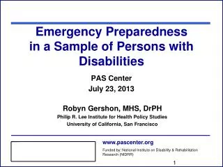 Emergency Preparedness in a Sample of Persons with Disabilities
