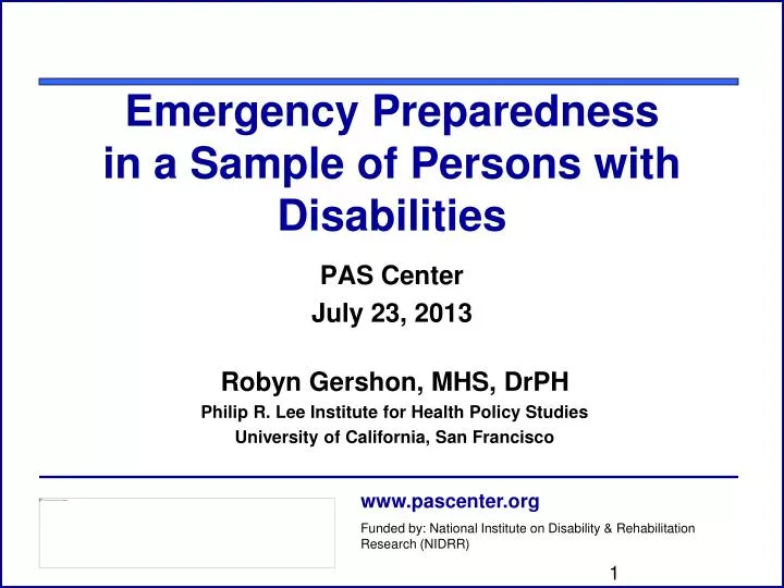 emergency preparedness in a sample of persons with disabilities