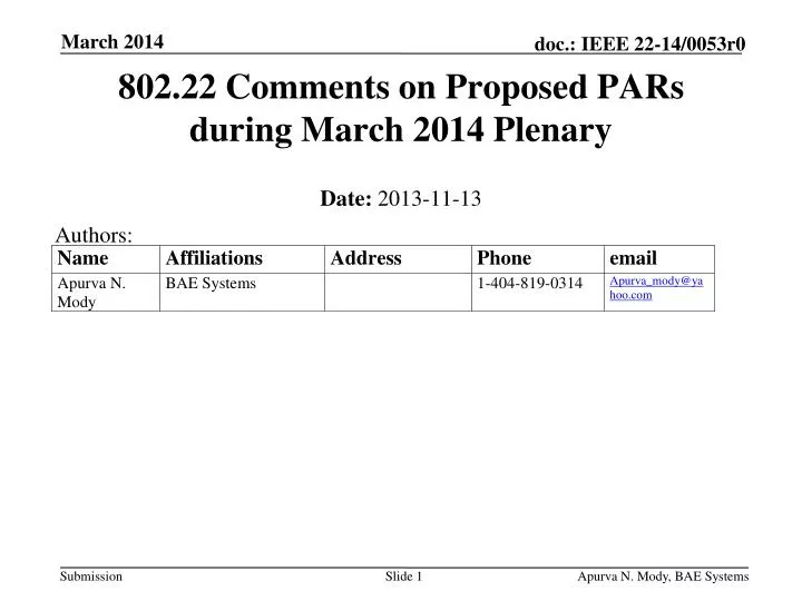 802 22 comments on proposed pars during march 2014 plenary