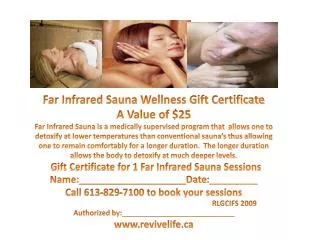 Far Infrared Sauna Wellness Gift Certificate A Value of $25