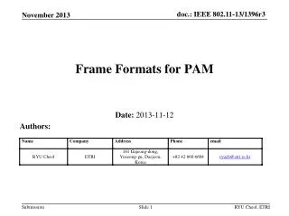 Frame Formats for PAM
