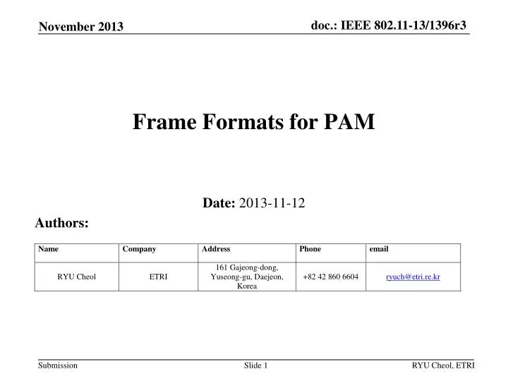frame formats for pam