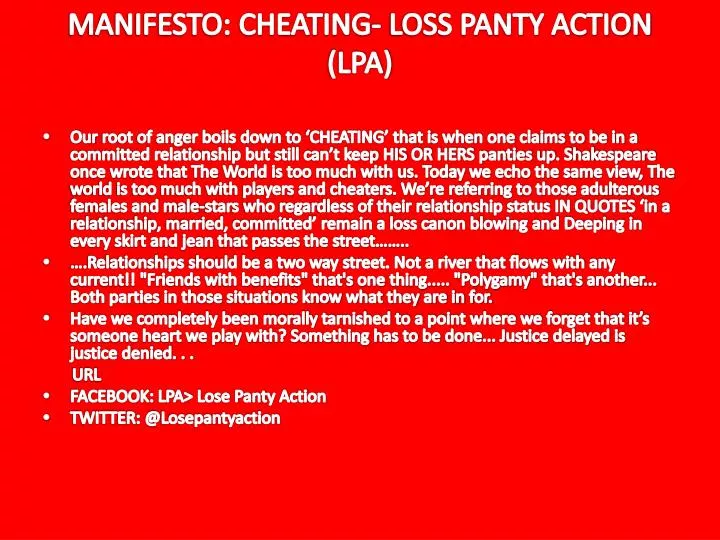manifesto cheating loss panty action lpa