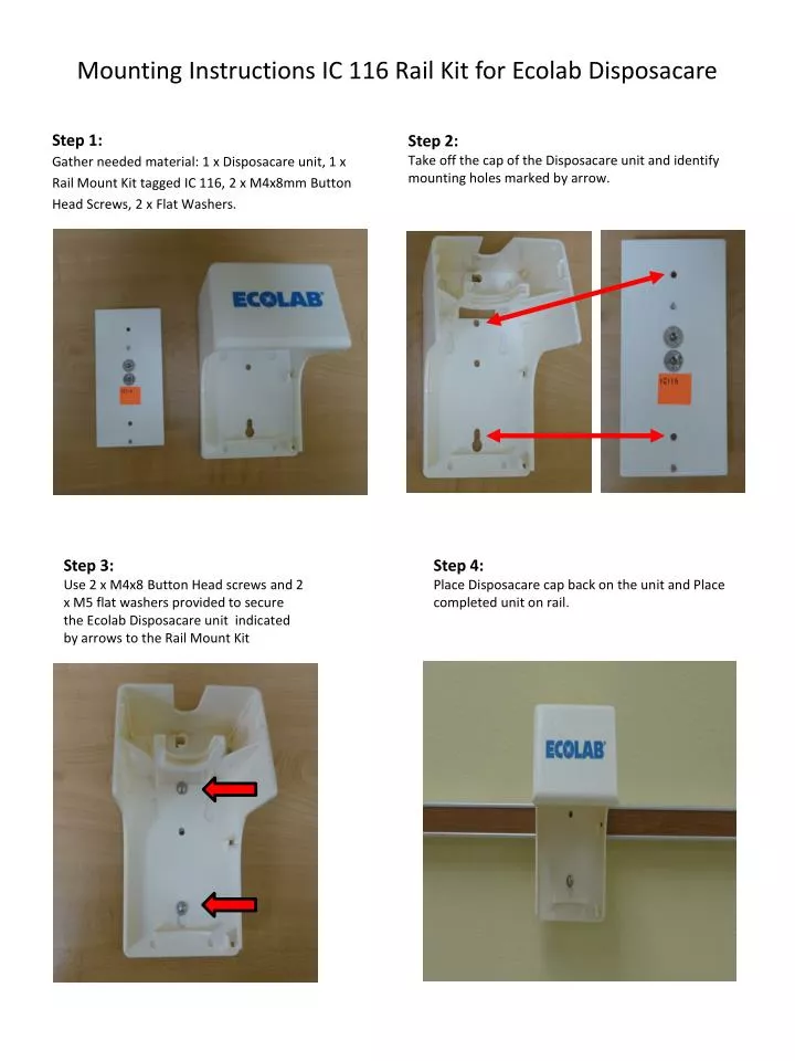 mounting instructions ic 116 rail kit for ecolab disposacare