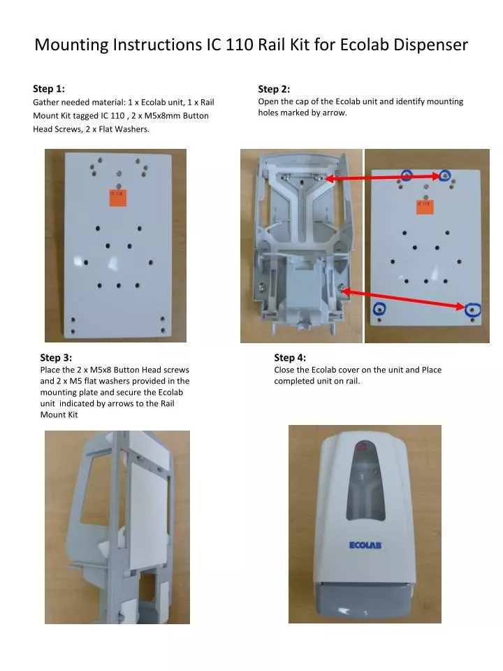 mounting instructions ic 110 rail kit for ecolab dispenser