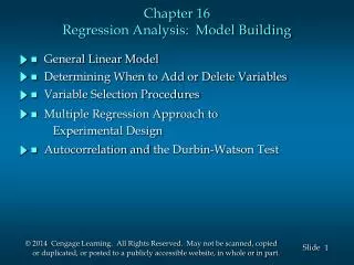 Chapter 16 Regression Analysis: Model Building