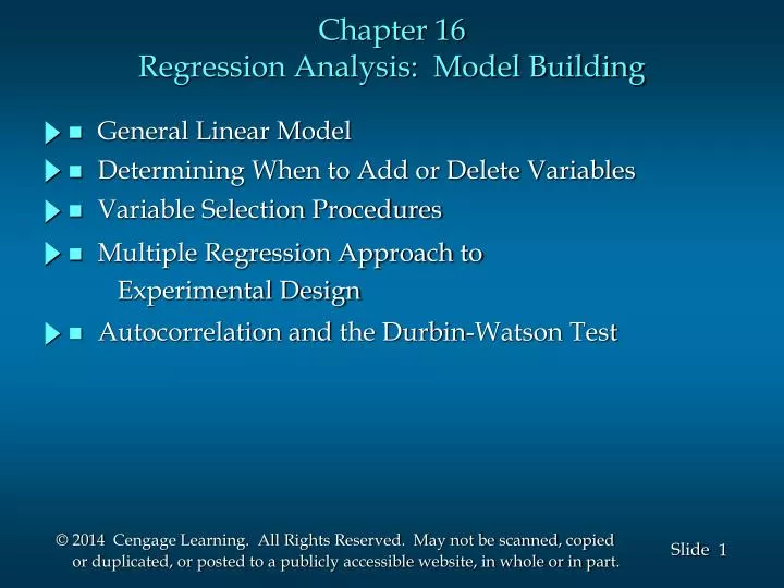 chapter 16 regression analysis model building