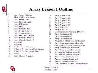 Array Lesson 1 Outline