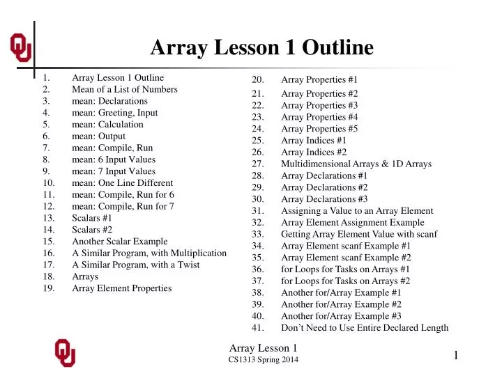 array lesson 1 outline