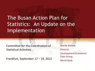 The Busan Action Plan for Statistics: An Update on the Implementation