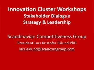 Innovation Cluster Workshops Stakeholder Dialogue Strategy &amp; Leadership