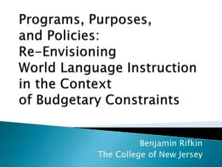 Benjamin Rifkin The College of New Jersey