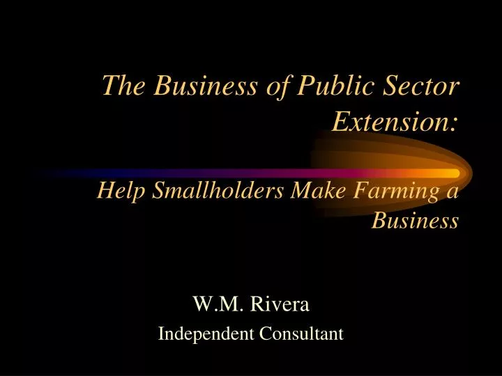 the business of public sector extension help smallholders make farming a business