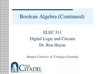 Boolean Algebra (Continued)