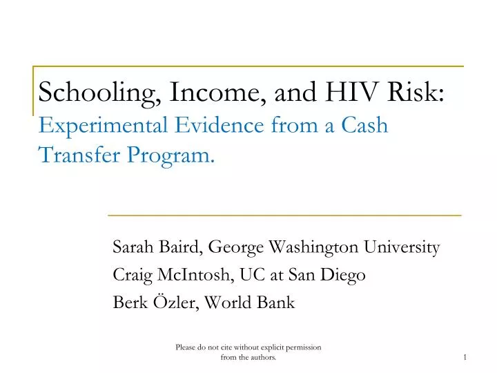 schooling income and hiv risk experimental evidence from a cash transfer program