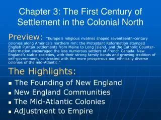Chapter 3: The First Century of Settlement in the Colonial North