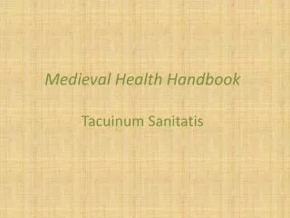 Medieval Health Handbook Tacuinum Sanitatis