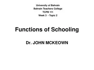 Functions of Schooling