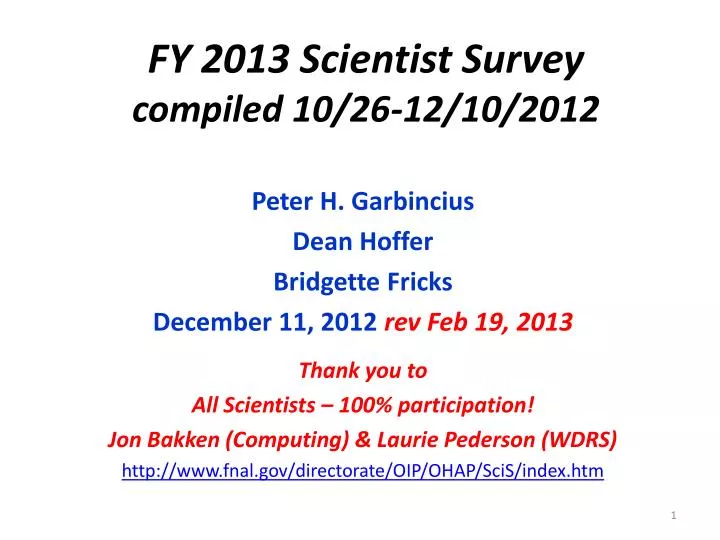 fy 2013 scientist survey compiled 10 26 12 10 2012
