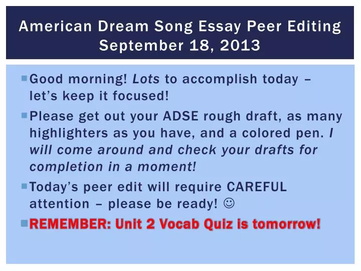 american dream song essay peer editing september 18 2013