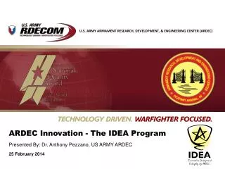 ARDEC Innovation - The IDEA Program Presented By: Dr. Anthony Pezzano, US ARMY ARDEC