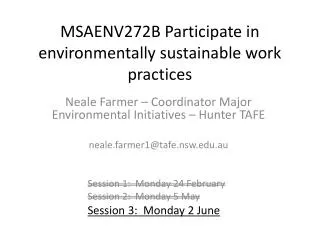 MSAENV272B Participate in environmentally sustainable work practices