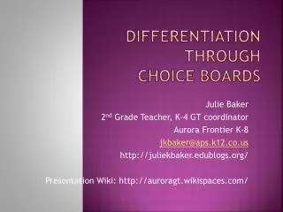 Differentiation through Choice Boards