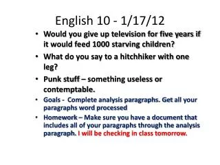 English 10 - 1/17/12