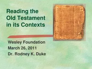 Reading the Old Testament in its Contexts