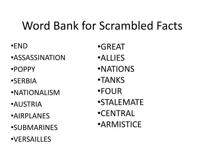word bank for scrambled facts