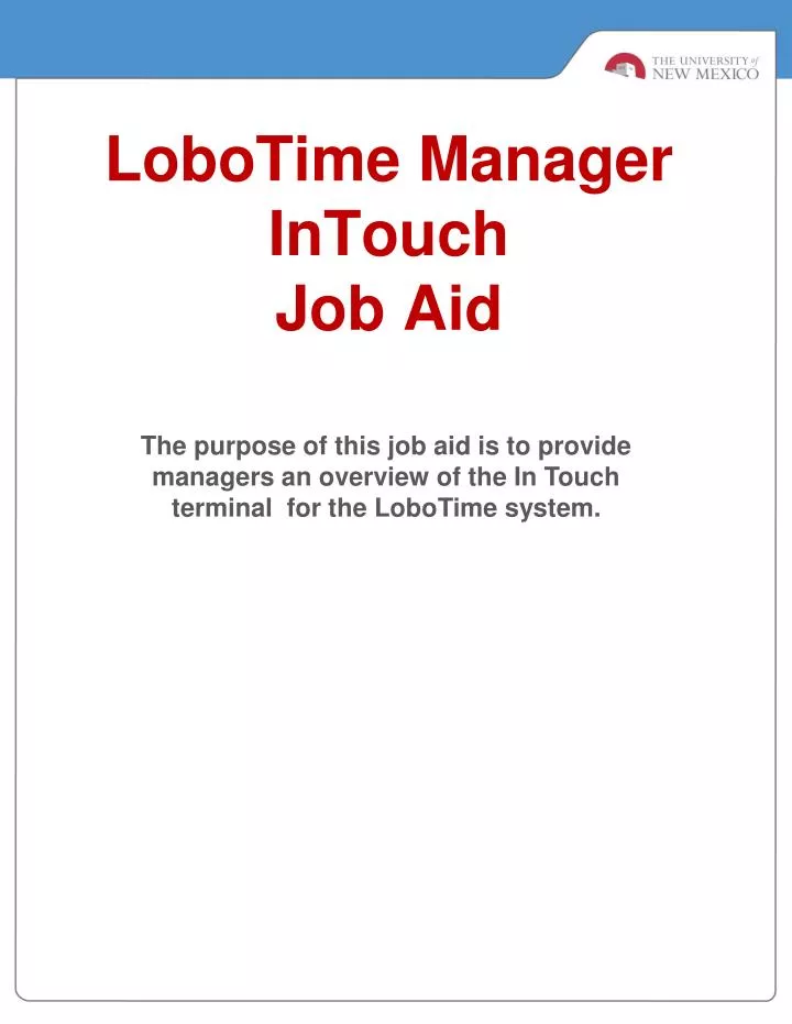 lobotime manager intouch job aid