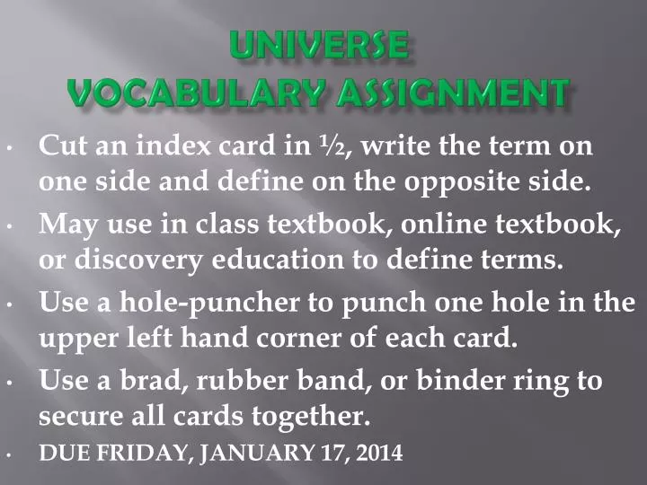 universe vocabulary assignment