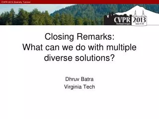 Closing Remarks: What can we do with multiple diverse solutions?