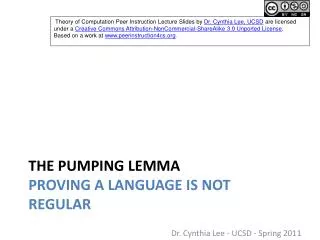 The Pumping Lemma Proving a Language is Not Regular