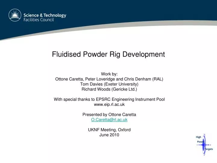 fluidised powder rig development